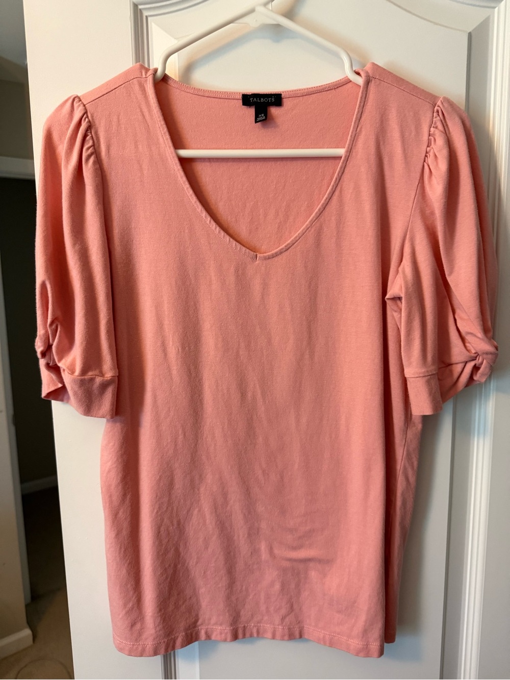 Talbots Coral Pink V-Neck Puff Sleeve Tee